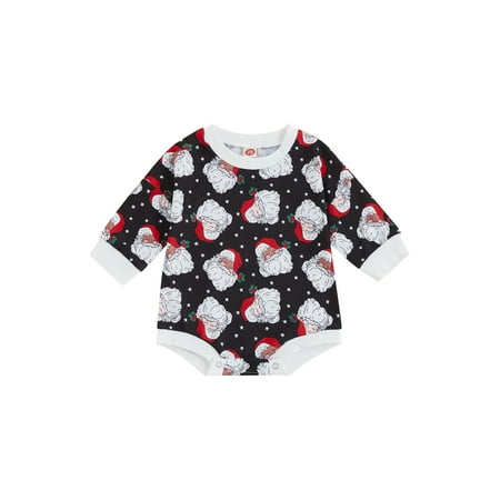 

Bagilaanoe Newborn Baby Girl Boy Christmas Romper Sweatshirt Long Sleeve Bodysuit Cartoon Hat/Santa Print Print Pullover 6M 12M 18M 24M Infant Fall Tee Tops