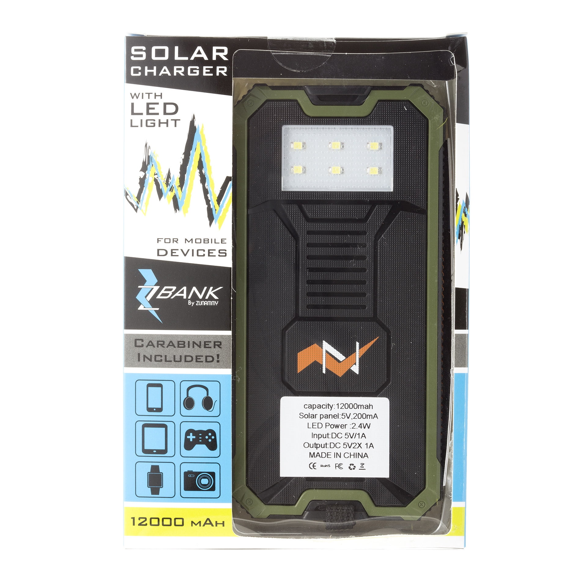 Zunammy ZBank 12000mAh Solar Power Bank Battery Charger with Flashlight&nbsp;