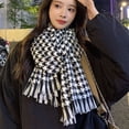 thumbnail image 2 of Women Black White Scarf Autumn Winter Scarf Women Black White Plaid Print Tassel Trim Thick Warm Shawl Versatile Long Wrap Classic Tassel Scarf, 2 of 8