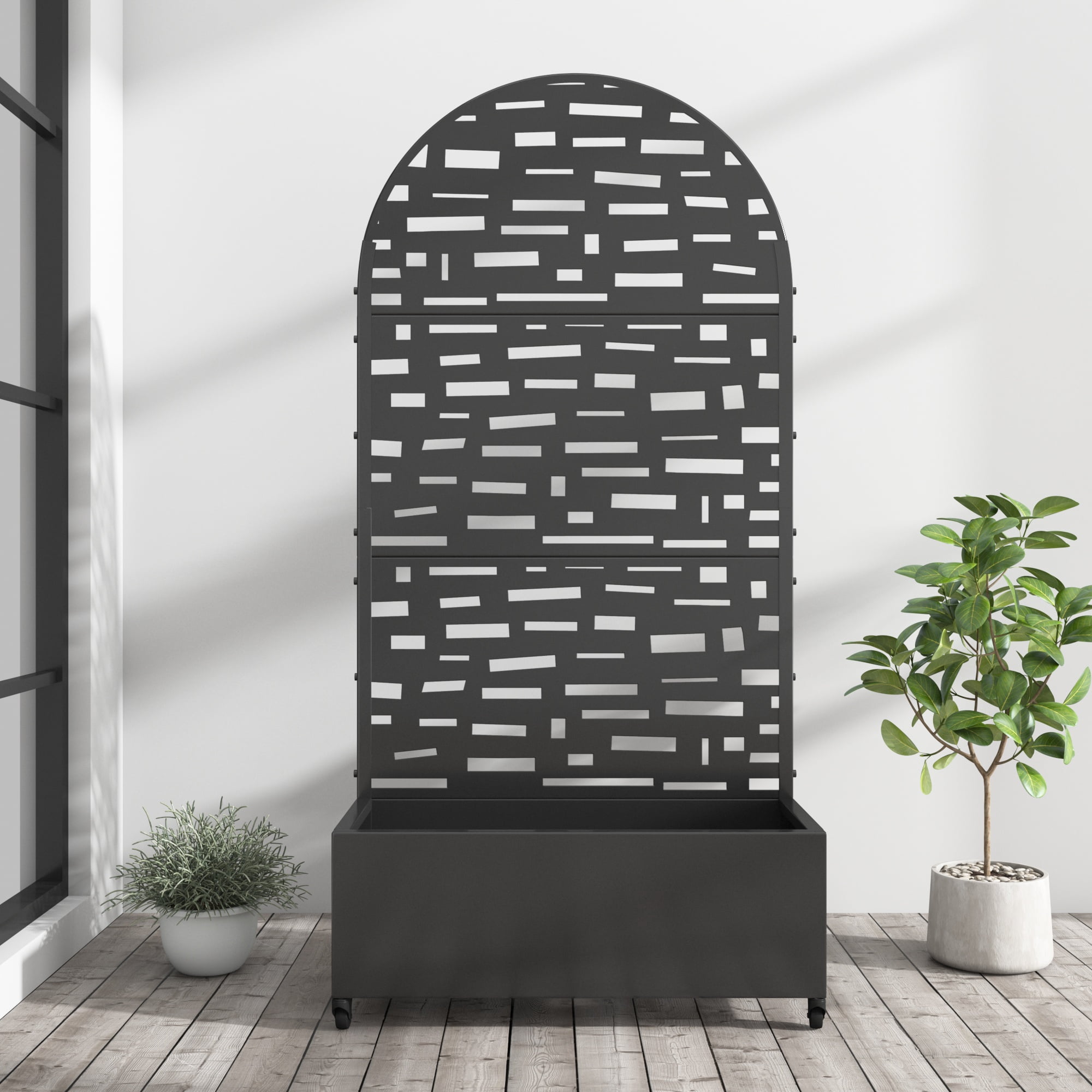MAYEERTY 72*35*16in Metal Arched Garden Bed Freestanding Planter Box with Trellis for Climbing Plants, Black