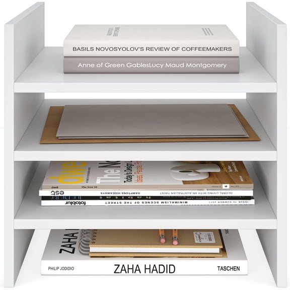 Ballucci 4-Tier Wood Paper Organizer, Compatible with Cube Storage Shelves, White