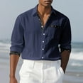 thumbnail image 5 of ZVNAΖH Men's Button Down Long Sleeve Shirt Linen Beach Shirt Hawaiian Vacation Shirt Casual Solid Spread Collar Summer Shirts with Pocket, 5 of 9