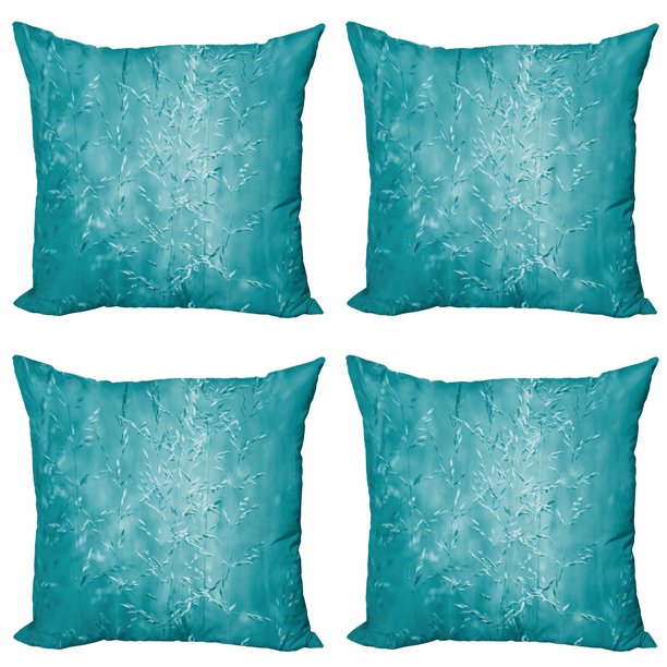 Turquoise Throw Pillow Cushion Case Pack of 4, Blur Meadow Grass Plant