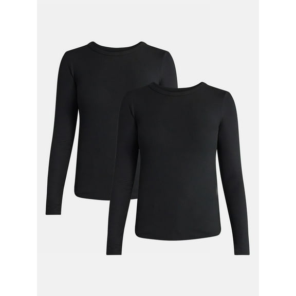 No Boundaries Ribbed Crewneck Tee with Long Sleeves, 1 or 2-Pack, Women's & Women's Plus XXS-XXL