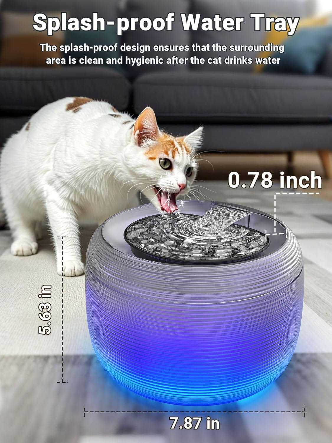Quiet Cat Water Fountain, 3.5L/118oz Large Capacity Pet Water Fountain for Cats Indoor with Water Level LED Light, Easy Cleaning Cat Fountains for Drinking Automatic Dog Water Fountain