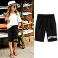 thumbnail image 2 of Tiny Harbor Girls Shorts Summer Thin Elastic Waist Letter Print Casual Pockets Bermuda Shorts Black 9-10Years, 2 of 4