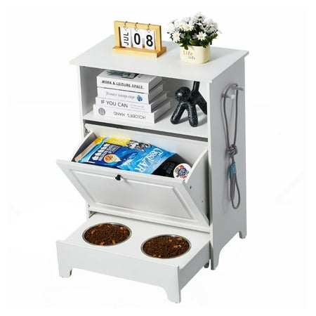 Dog Feeding Station with Storage Elevated Dog Bowls 2 Stainless Steel Pet Feeder with Cabinet Dog Food Organizer Small Dog Feeding Station