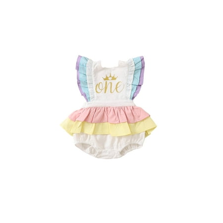 

Tretra Baby Girl 1 st Birthday Clothes Romper Ruffle Sleeve Backless Jumpsuit