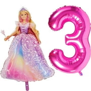 Toyland Foil Barbie Balloon Pack - 1 x 42" Character Shape Balloon & 1 x 40" Number Balloon - Kids Party Decorations