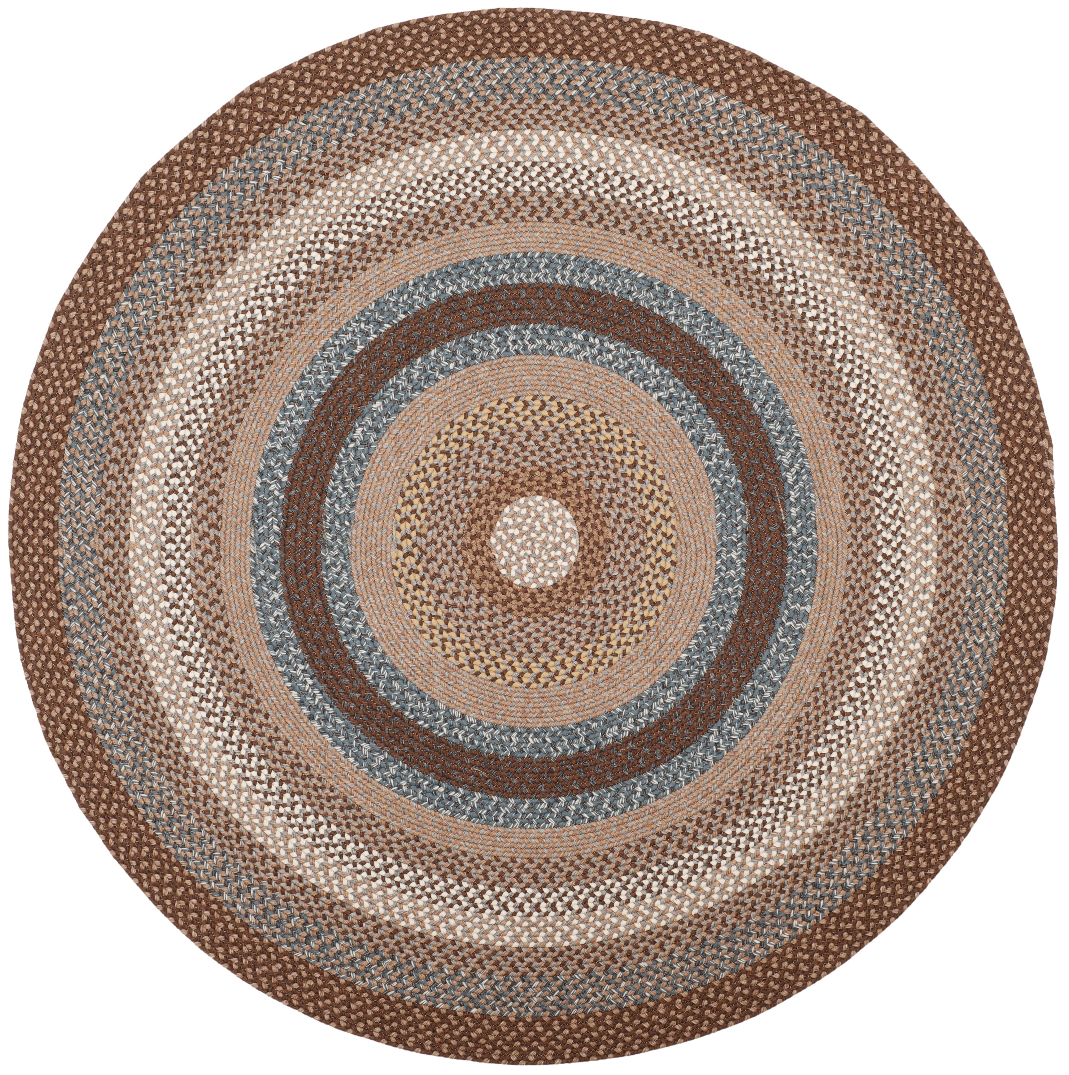 Safavieh Braided Rug Collection Farmhouse Bordered Country Cottage Braided Brown/Multicolor Runner Rugs, 4' x 4' Round, Reversible