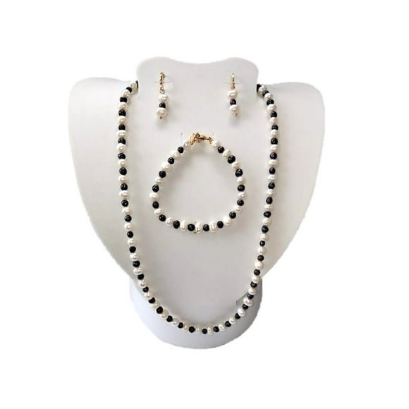 Collar Pulsera Aretes GREG J.M. de Perla Barroca Cultivada Blanca y Negra