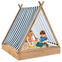 Barara King Sand Pit,Wooden Sandbox, Sand Boxes,49 x 48 Inch Kids Wooden Sandbox with Cover and 2 Bench Seats