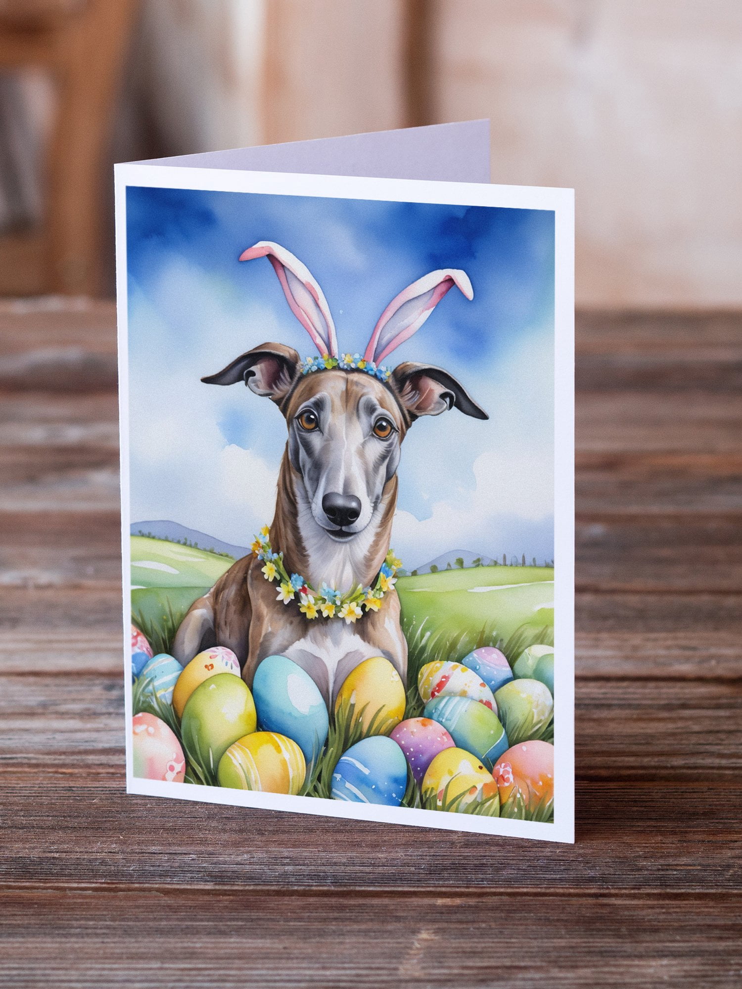 Greyhound Easter Egg Hunt Greeting Cards Pack of 8 7 in x 5 in