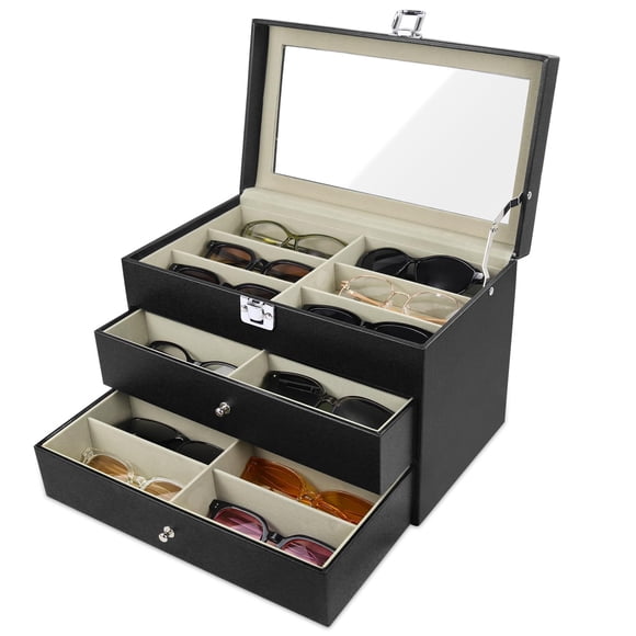 Organizador de Anteojos de Sol GRTCZYSL para 18 Pares en Caja Expositora de Cuero