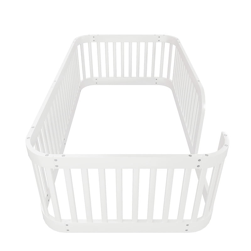 Duxelifin Twin Size Floor Bed with High Rails for Kids, Solid Wood Floor Bed Montessori Frame, No-Slat Design, Modern Toddler Floor Bed for Boys Girls (White)