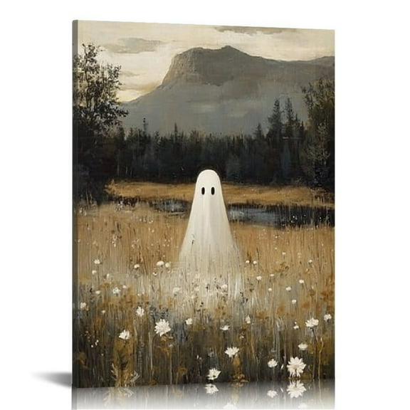Vintage Ghost Wall Art Spooky in The Forest Wall Art Halloween Poster Ghost Wall Art Cute Halloween Print Gothic Painting for Living Room Decor Unframed