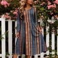 thumbnail image 5 of Karymi Floral Print Crew Neck Long Sleeve Midi Dress, Gathered Empire Waist Loose Flowy Casual Spring Summer Vacation Sundress Plus Size Dresses, 5 of 7