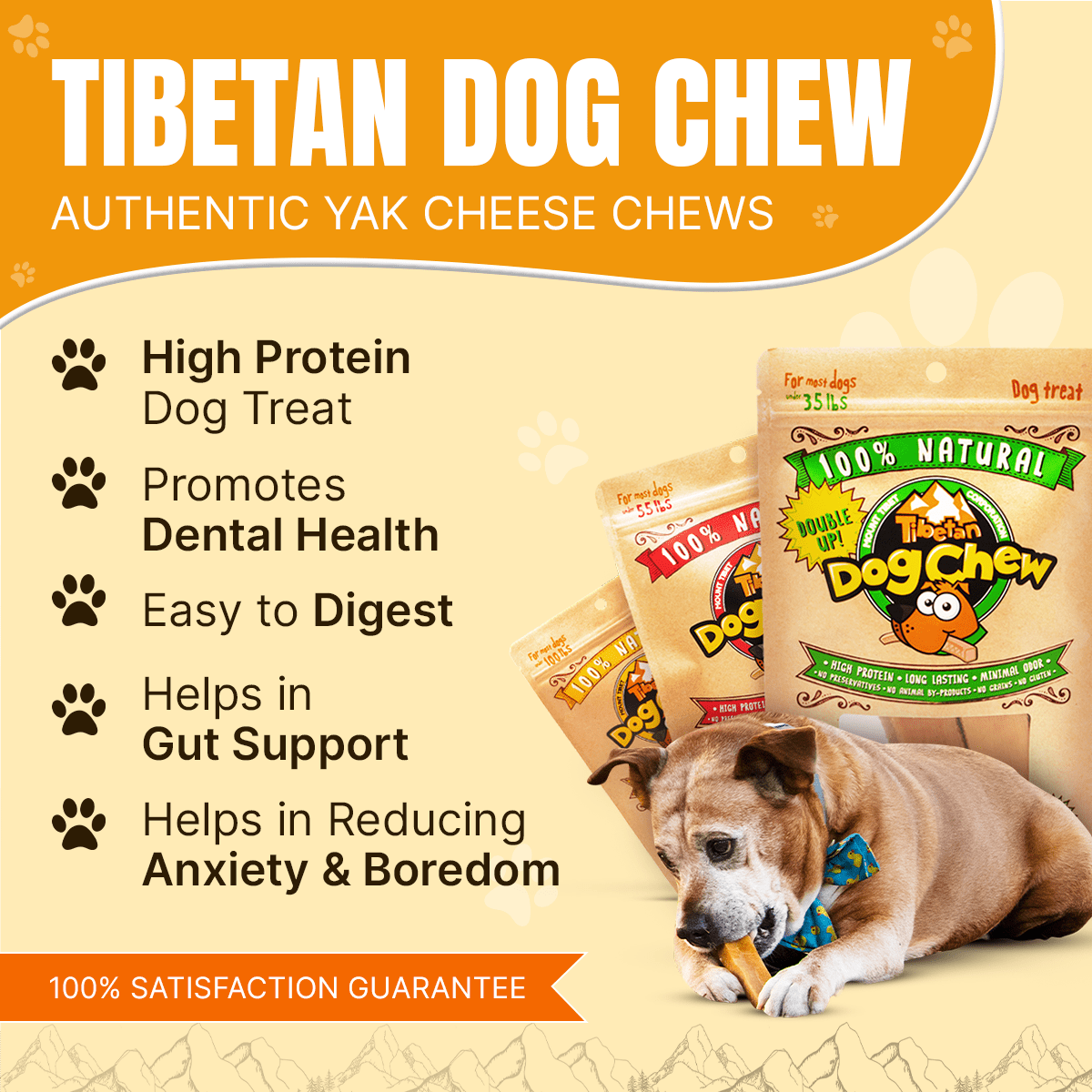 Tibetan Yak Cheese Himalayan Chews for Large Dogs, (3 Pieces) Bag