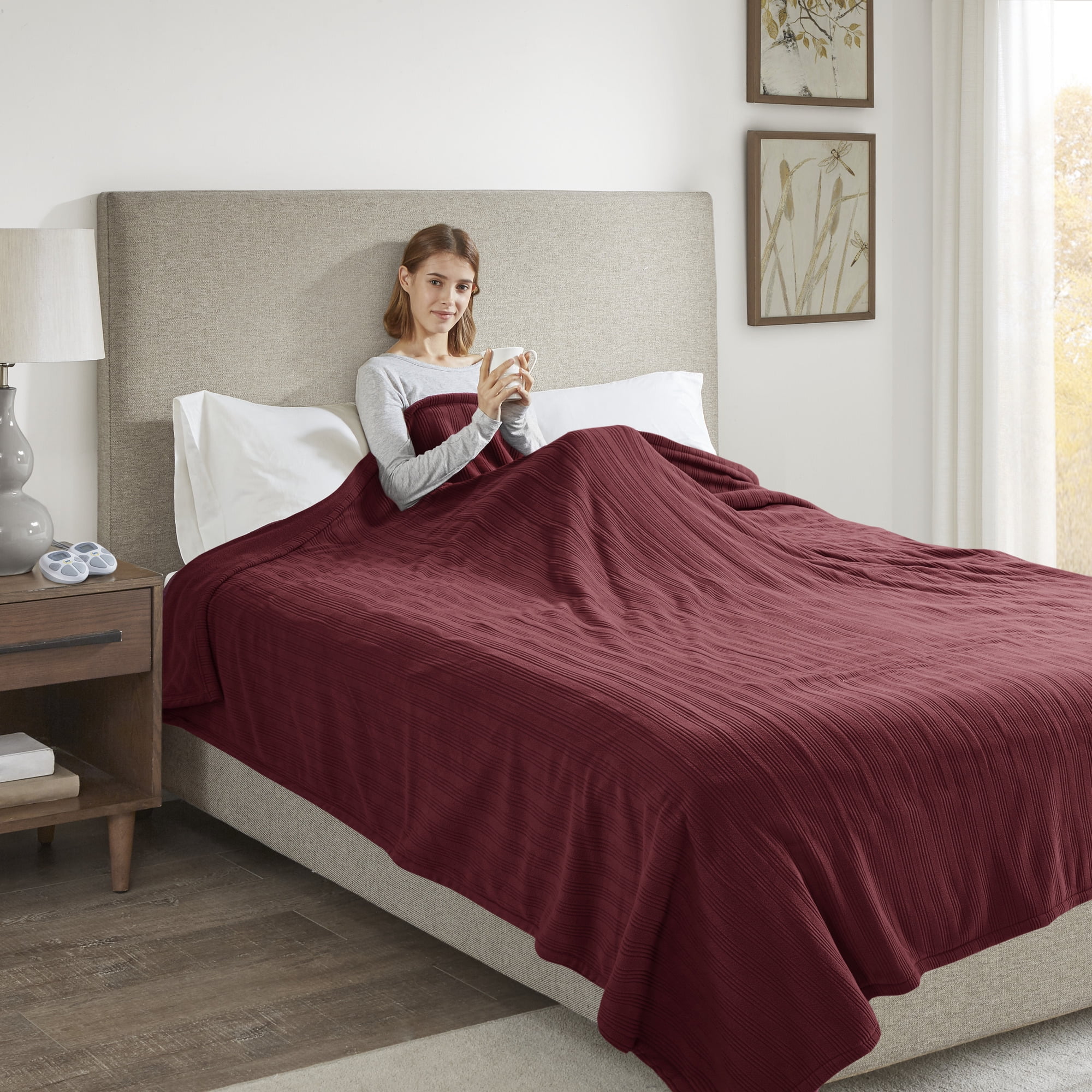 Serta Ribbed Micro Fleece Heated Blanket Twin Tan Walmart