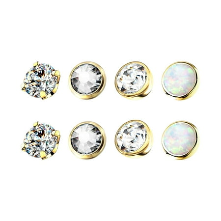 PVD Gold Plated Titanium Bezel Set Dermal Tops Opal 4mm CZ Dermal Anchor Top Dome Flat 14G Surface Piercing Jewelry