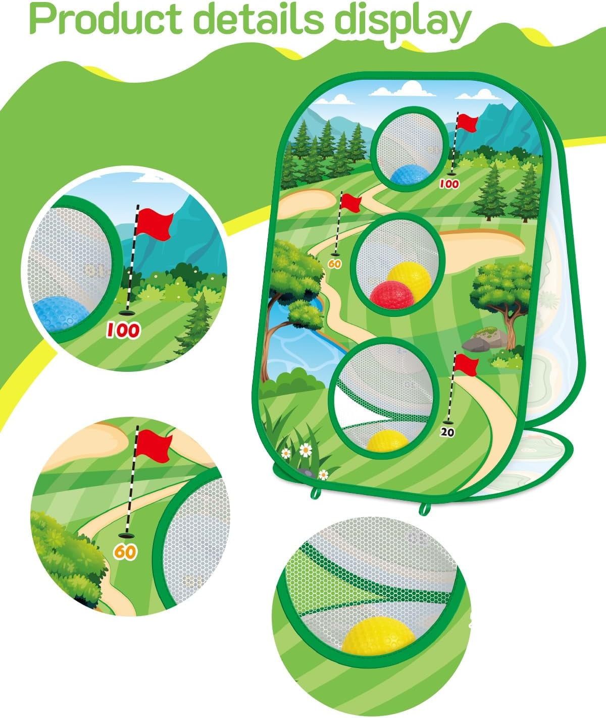 Toddler Golf Set, Golf Chipping Game,4-In-1 Kids Sticky Golf Games Set With Club, Golf Putting Practice Mat,3-Sided Golf Chipping Net,Golf Cornhole Board Set,Indoor Outdoor Golf Toys For Kids & Adult