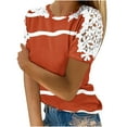 thumbnail image 1 of Camisas de Manga Corta para las Mujeres Impresión Cuello Redondo Suéter Encaje Camisa, Blusa de Verano Casual para las Mujeres, 1 of 5
