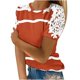 thumbnail image 1 of Camisas de Manga Corta para las Mujeres Impresión Cuello Redondo Suéter Encaje Camisa, Blusa de Verano Casual para las Mujeres, 1 of 5