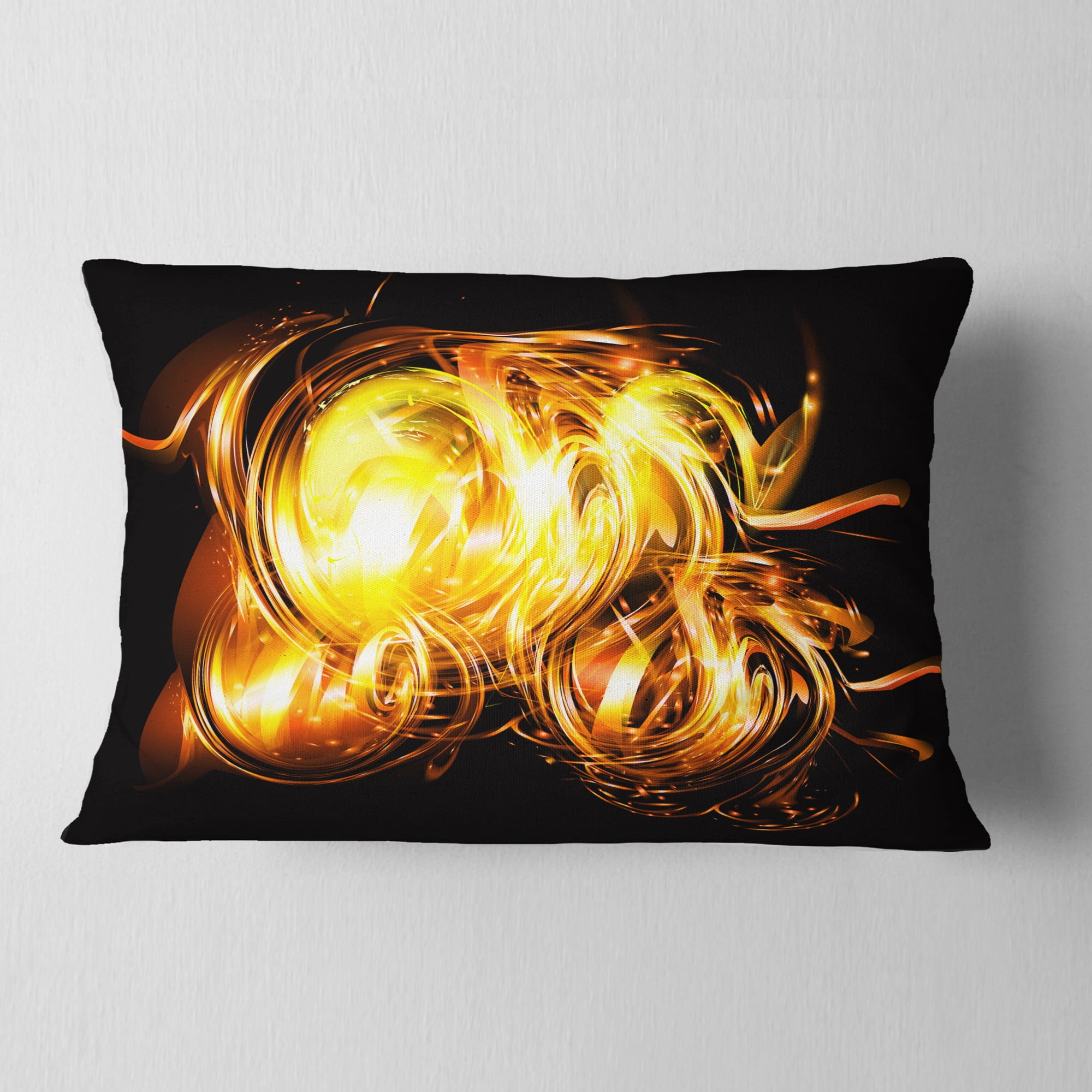 Designart Abstract Fractal Fire on Black - Abstract Throw Pillow - 12x20