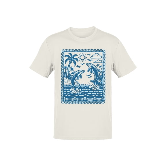Tropical Dolphins and Palm Scene Men's T-shirt