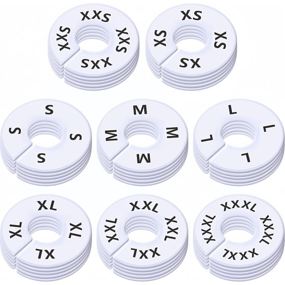 40 PCS Closet Rack Dividers Hangers, 8 Size XXS-XXXL White Plastic Clothing Size Dividers for Closet Organization, Wardrobe, Pants, Shirts, Coats, and Retail Stores