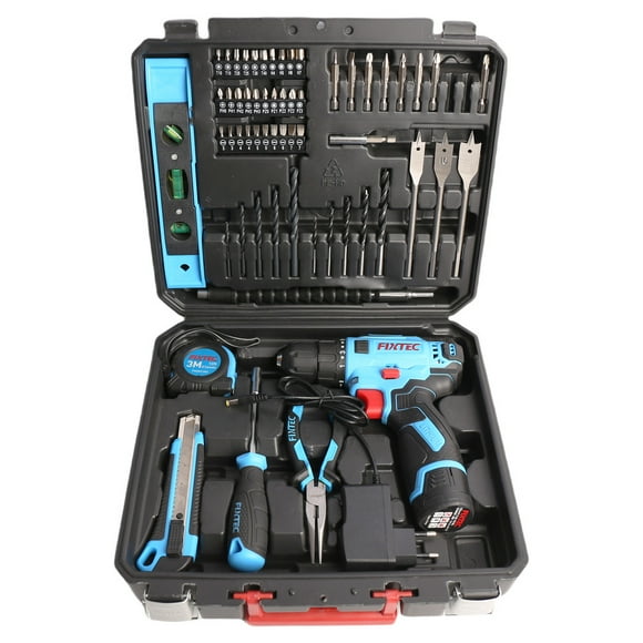 FIXTEC 12V Cordless Drill Kit with Battery, Charger & 60 Piece Project Kit