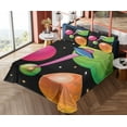 thumbnail image 4 of Ambesonne Emoji Fitted & Top Sheet Set with Shams, Funny Outer Space UFO Planets, Black Lime Green Hot Pink, 4 of 5