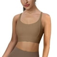 thumbnail image 2 of COMVALUE Women's Square Scoop Neck Sports Bra Thin Strap Padded Low Impact Yoga Bra Wireless Workout Crop Top (Coffee, XXL), 2 of 7