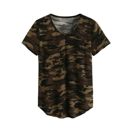 Camouflage Short Sleeve T-shirt - Women Casual V-neck Camo Short Sleeve T-shirt