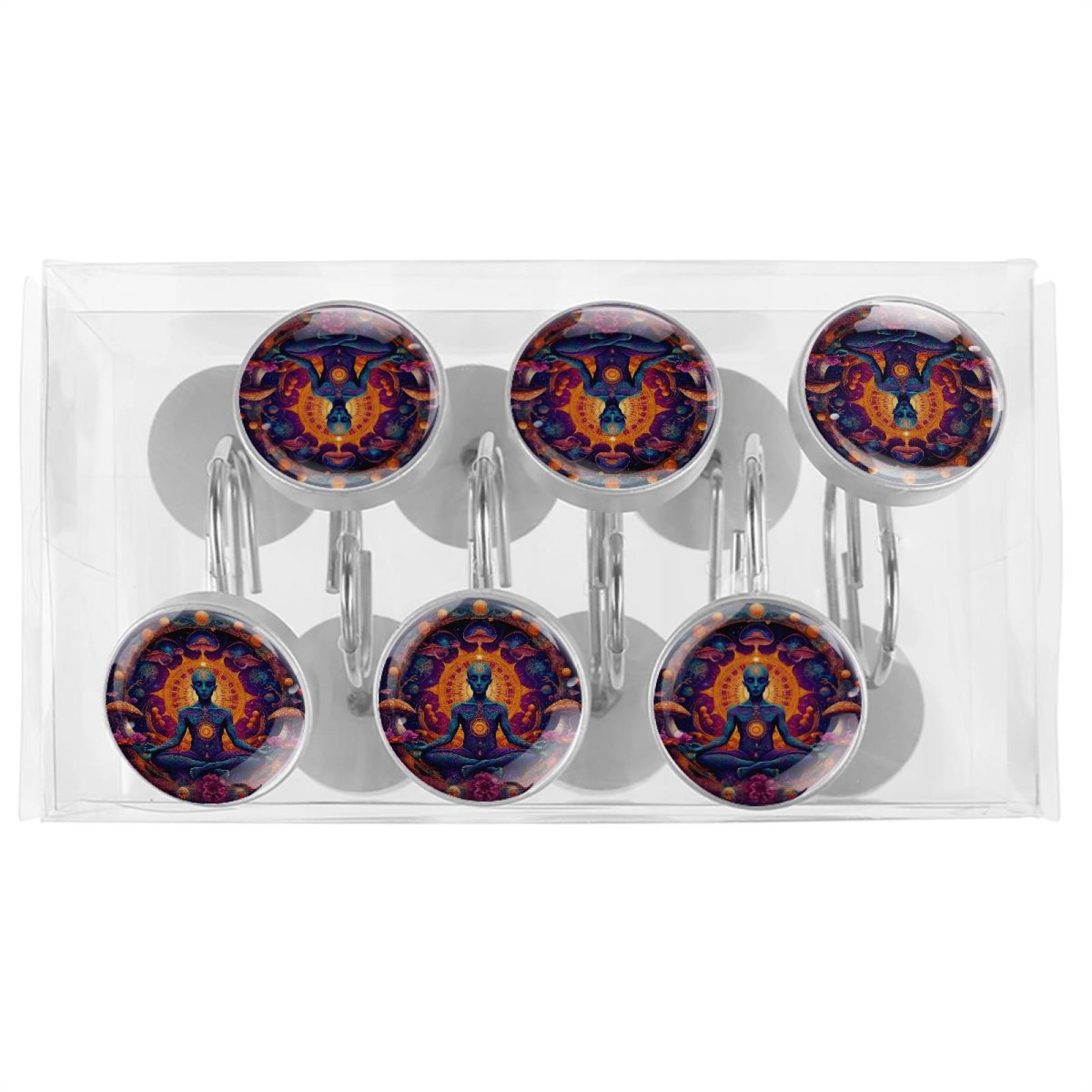 HemaKayy 12 Pcs Shower Curtain Hooks Bathroom Decorative Accessories Magic Mushroom Purple