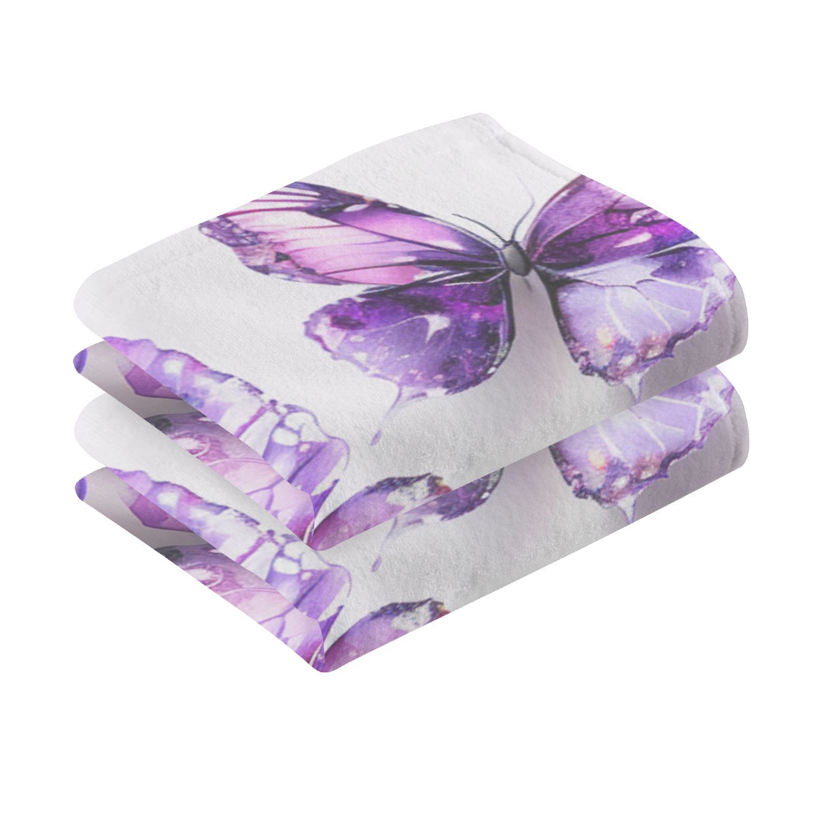 Purple Butterflies Watercolor Hand Towel Bath Towels Face Towels Cotton Absorbent for Home Hotel Spa Swimming Yoga Sports Decorative Towel Set of 2