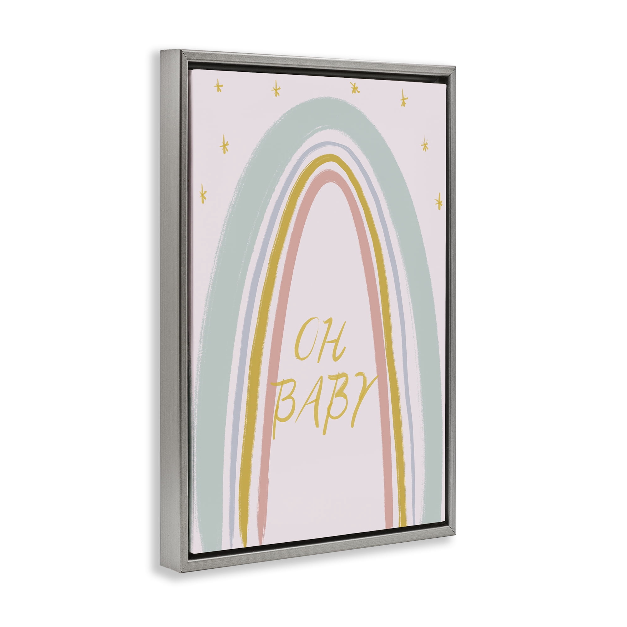 Stupell Industries Oh Baby Rainbow Gray Framed Floater Canvas Wall Art, design by Lucille Price