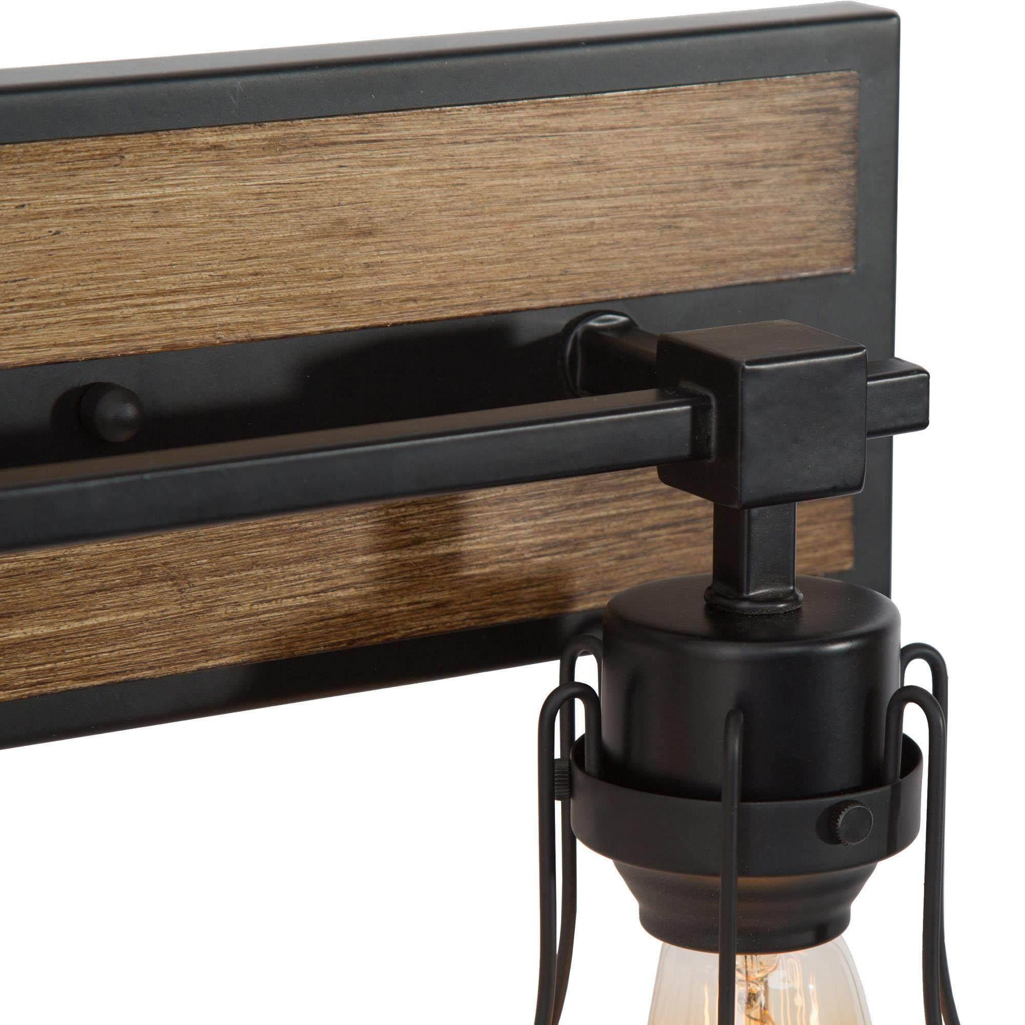 LNC 3-Light Black Geometric Modern Farmhouse Wood Tone Bathroom Vanity Lighting Fixutre