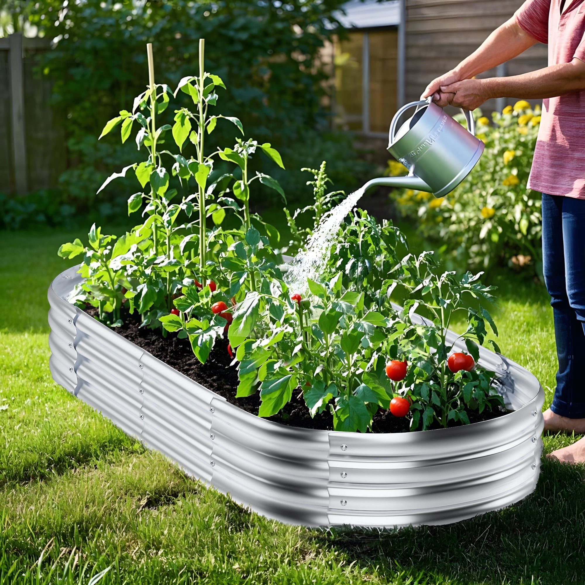 Galvanized Raised Garden Bed, UNTIMATY 8×3×1ft Large Metal Planter Boxes Outdoor, Metal Garden Bed Planter for Vegetables Flowers Herb