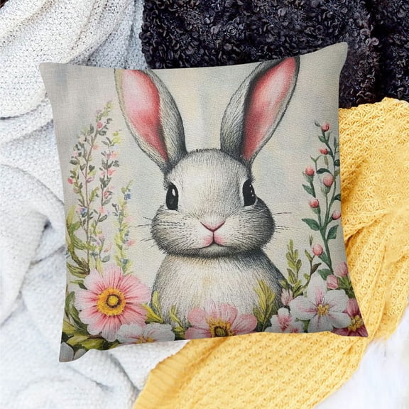 PRATYUS Pink Easter Pillow Covers Spring Easter Throw Pillow Covers Easter Rabbit Cushion Covers Pillow Cases for Home Outdoor Sofa Couch Decoration 18x18in