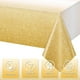 thumbnail image 3 of Mantel de plástico dorado degradado para fiestas, paquete de 3, manteles desechables de color dorado amarillo degradado para mesas rectangulares, mantel con salpicaduras de color dorado claro para, 3 of 5