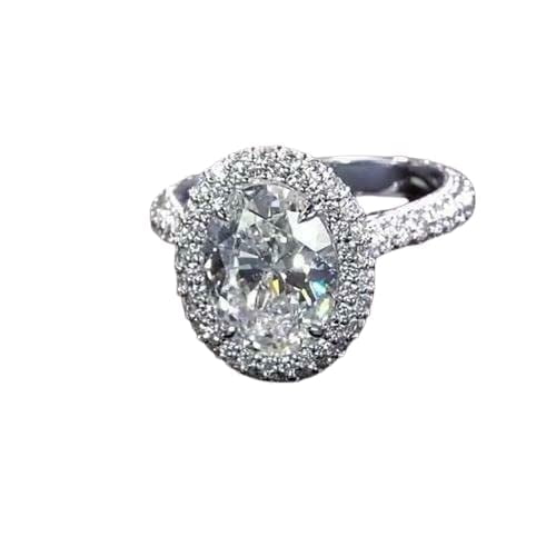 HeartsAndYou 4ct Oval Cut Moissanite Floral Filigree Halo Engagement Ring for Women 18k White Gold over Silver Stylish