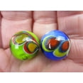 thumbnail image 2 of Big Game Toys~2 Peacock 16mm Handmade Art Glass Orange Blue Green Yellow Red Design Marbles Feather Swirl, 2 of 6