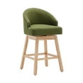 thumbnail image 2 of Vintage Swivel Leather Bar Stools Set of 2 with Back and Upholstered Cushion, Comfy Counter Height Chairs with Footrest, 4 Wood Legs and Rivet Decor, Olive Green, 2 of 9