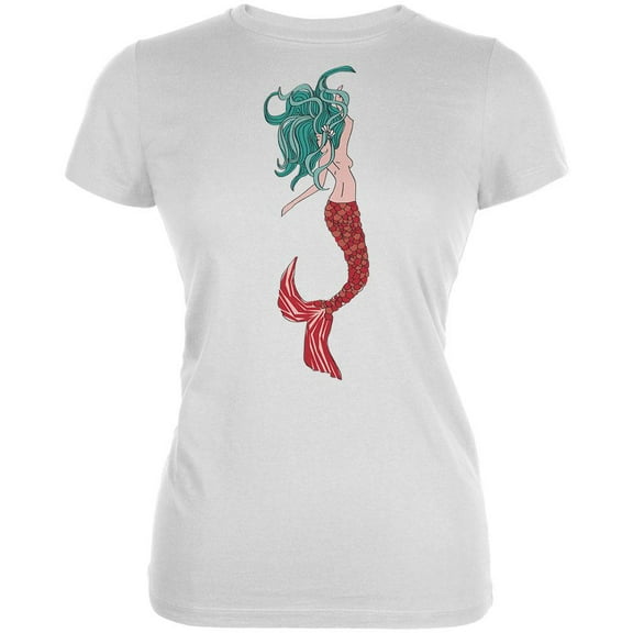 Mermaid White Juniors Soft T-Shirt - X-Large