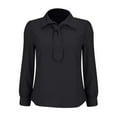 thumbnail image 4 of Women's French Collar Long Sleeve T-Shirt with Matching Tie, Solid Color Business Casual Blouse, Elegant Pullover Top for Work, Office, Fall Spring Daily Outfits Black L, 4 of 9