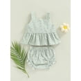 thumbnail image 5 of Infant Baby Girl 2 Pcs Outfits Suit Plaid Pattern Floral Printed Bowknot Suspender Tops Shorts Set, 5 of 9