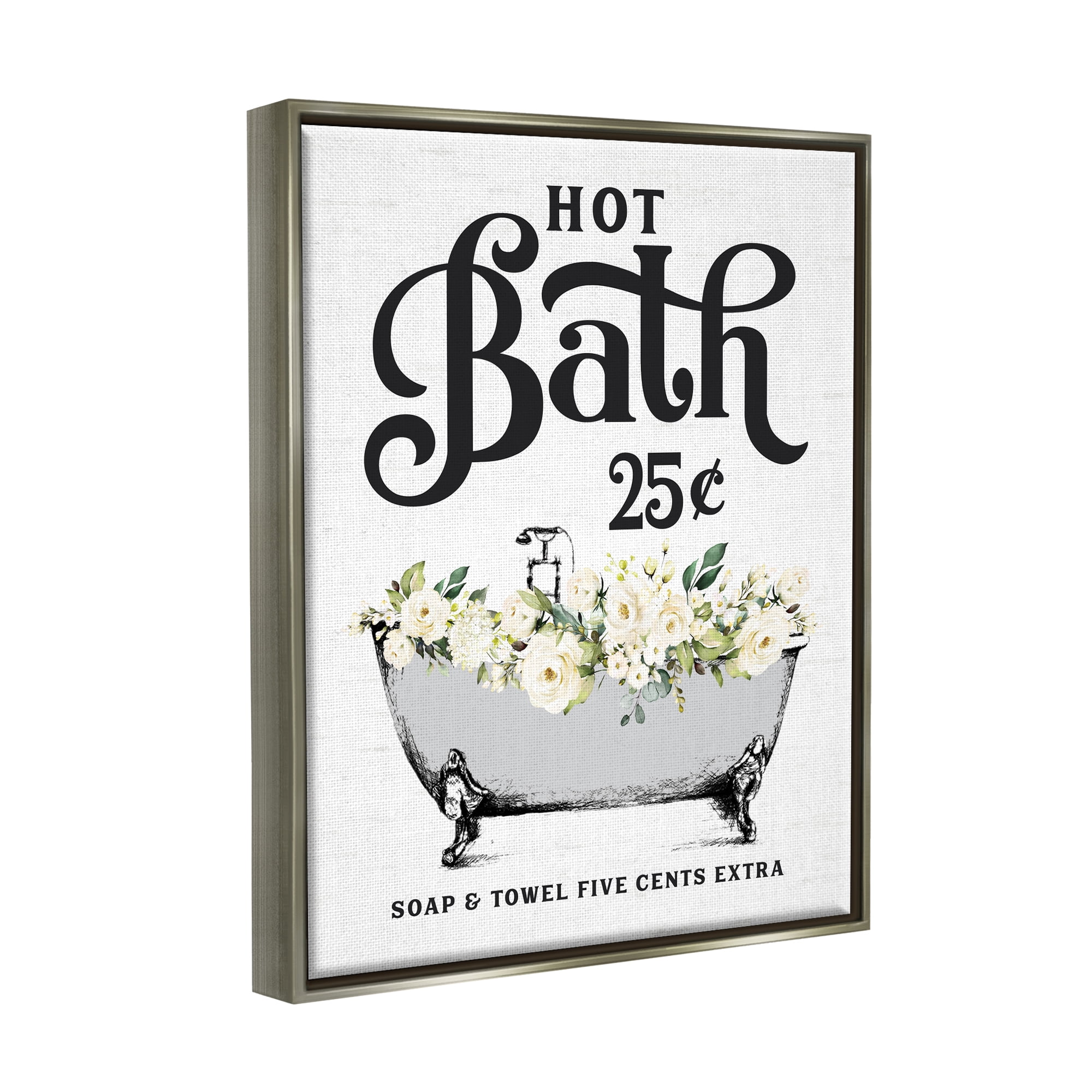 Stupell Industries Hot Bath Floral Tub Botanical & Floral Painting Gray Floater Framed Art Print Wall Art, 25 x 31