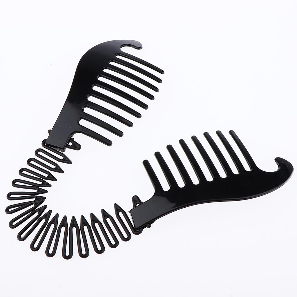6x Interlocking Banana Combs Hairclip French Side Combs Holder Bendable Updo Hair Clip Elastics Ties - Brown + Black, 16x7cm