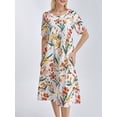 thumbnail image 3 of ZAXARRA Robe Longue pour Femmes, Élégante Robe d'Été Décontractée à Manches Courtes Col Rond Imprimé Fleur/encre, 3 of 9